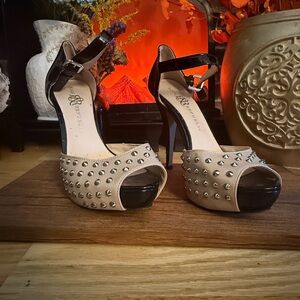 Rock Republic Studded Beige and Black Heels 4” heel